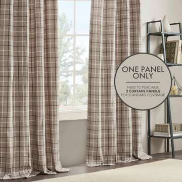 Madison Park Anaheim Cabin Plaid Curtain Window, Thermal Insulated Fleece Lining, Living Room Decor Light Blocking Drape for Bedroom, 1-Single Panel Pack, 50" x 84", Rod Pocket, Brown