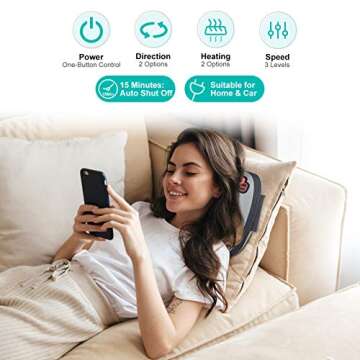 1byone Massage Pillow, Shiatsu and Deep Tissue Kneading Back Massager with Heat for Shoulder, Lower Back and Muscle Pain Relief, Relaxation in Car Home and Office