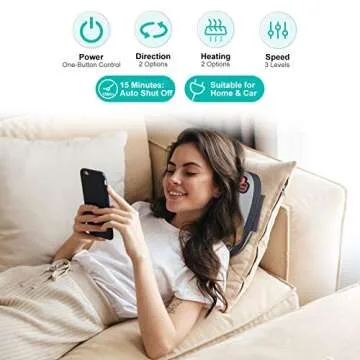 1byone Massage Pillow, Shiatsu and Deep Tissue Kneading Back Massager with Heat for Shoulder, Lower Back and Muscle Pain Relief, Relaxation in Car Home and Office