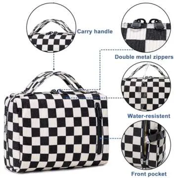 Bluboon Makeup Bag Zipper Pouch Travel Portable Cosmetic Bag Organizer for Women and Girls(Corduroy Checkered)
