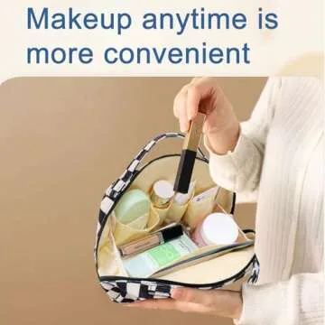 Bluboon Makeup Bag Zipper Pouch Travel Portable Cosmetic Bag Organizer for Women and Girls(Corduroy Checkered)