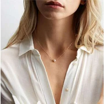 Aobei Pearl Single Cultured Pearl Choker 18K Gold Chain White Bead Necklace Layering Minimalist Jewe...