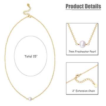 Aobei Pearl Single Cultured Pearl Choker 18K Gold Chain White Bead Necklace Layering Minimalist Jewelry for Women 15’’