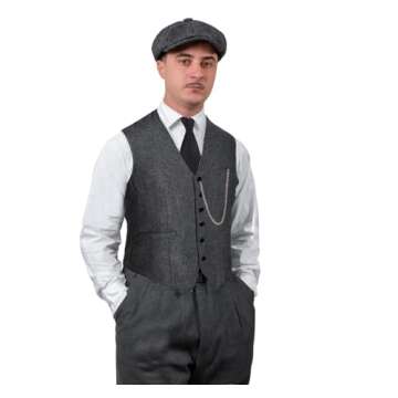 TOGROP 1920s Mens Costume Vest Hat Pocket Watch Accessories Set Adult Party Cosplay Dark grey X-Larg...