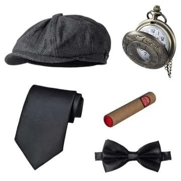 TOGROP 1920s Mens Costume Vest Hat Pocket Watch Accessories Set Adult Party Cosplay Dark grey X-Large