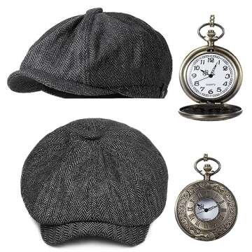 TOGROP 1920s Mens Costume Vest Hat Pocket Watch Accessories Set Adult Party Cosplay Dark grey X-Large