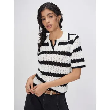 CIDER French Riviera Polo Striped Knit Top - Breathable & Stylish