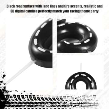 Racing Car Birthday Number Candles, 2.36x1.46in Racing Cars Themed Birthday Candles Cake Numeral Candle Topper Black and White Stripes Candles for Racing Car Theme Decoration Party Supplies(Number 3)