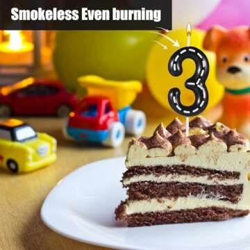 Racing Car Birthday Number Candles, 2.36x1.46in Racing Cars Themed Birthday Candles Cake Numeral Candle Topper Black and White Stripes Candles for Racing Car Theme Decoration Party Supplies(Number 3)