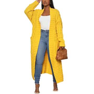 Long Sweaters for Women Cardigan Open Front Long Sleeve Plus Size Chunky Cable Knit Duster Cardigans...