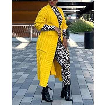 Long Sweaters for Women Cardigan Open Front Long Sleeve Plus Size Chunky Cable Knit Duster Cardigans with Pockets Winter Coat Yellow