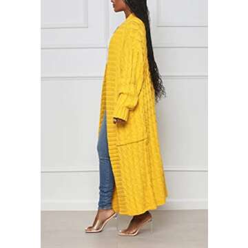 Long Sweaters for Women Cardigan Open Front Long Sleeve Plus Size Chunky Cable Knit Duster Cardigans with Pockets Winter Coat Yellow