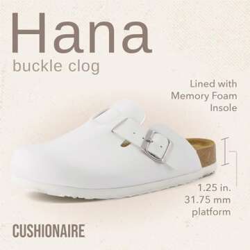 CUSHIONAIRE Hana Womens Clogs | Comfortable Vegan Suede Clogs for Women | Slip On Potato Shoes with Cork Footbed & Arch Support| White 8