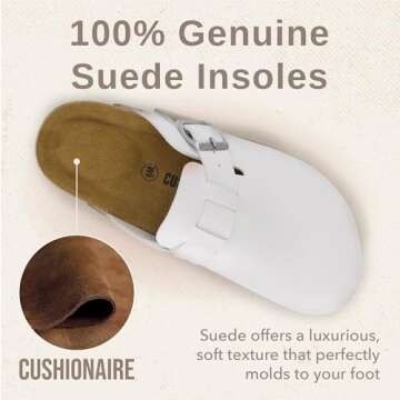 CUSHIONAIRE Hana Womens Clogs | Comfortable Vegan Suede Clogs for Women | Slip On Potato Shoes with Cork Footbed & Arch Support| White 8