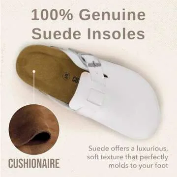 CUSHIONAIRE Hana Womens Clogs | Comfortable Vegan Suede Clogs for Women | Slip On Potato Shoes with Cork Footbed & Arch Support| White 8
