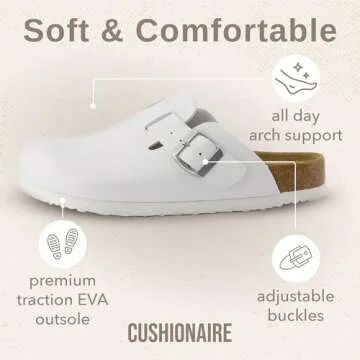 CUSHIONAIRE Hana Womens Clogs | Comfortable Vegan Suede Clogs for Women | Slip On Potato Shoes with Cork Footbed & Arch Support| White 8