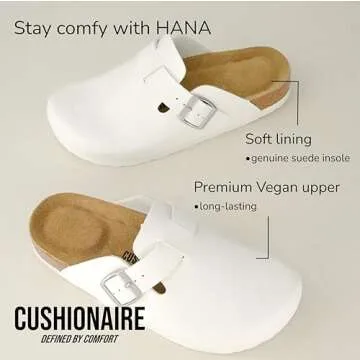 CUSHIONAIRE Hana Womens Clogs | Comfortable Vegan Suede Clogs for Women | Slip On Potato Shoes with Cork Footbed & Arch Support| White 8