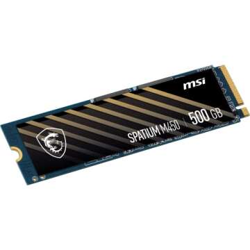 MSI SPATIUM M450 PCIe 4.0 NVMe M.2 500GB Internal Gaming SSD up to 3600MB/s 3D NAND Up to 600 TBW