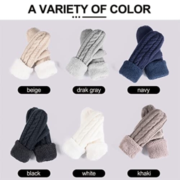 Women's Winter Gloves Warm Lining - Cozy Wool Knit Thick Gloves Mittens in 11 color (beige)
