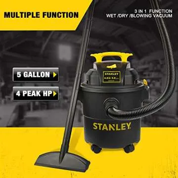 Stanley SL18115P Wet/Dry Vacuum, 5 Gallon, 4 Horsepower, 4.0 HP AC, Black