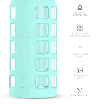 purifyou 40/32/22/12 oz Borosilicate Glass Water Bottles with Volume Markers, Silicone Sleeve, Stain...