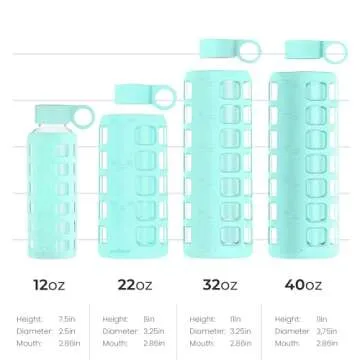 purifyou 40/32/22/12 oz Borosilicate Glass Water Bottles with Volume Markers, Silicone Sleeve, Stainless Steel Lid, Reusable Bottle for Water, Juice, Gym, and Fridge Storage (22oz Glow-in-the-Dark)