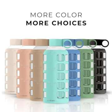 purifyou 40/32/22/12 oz Borosilicate Glass Water Bottles with Volume Markers, Silicone Sleeve, Stainless Steel Lid, Reusable Bottle for Water, Juice, Gym, and Fridge Storage (22oz Glow-in-the-Dark)