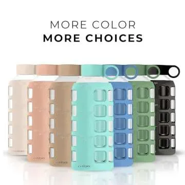 purifyou 40/32/22/12 oz Borosilicate Glass Water Bottles with Volume Markers, Silicone Sleeve, Stainless Steel Lid, Reusable Bottle for Water, Juice, Gym, and Fridge Storage (22oz Glow-in-the-Dark)