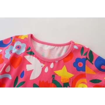 FreeLu Toddler Girls Cotton Summer Short Sleeve Dress Cartoon Print Casual Jersey Dresses