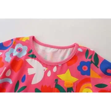 FreeLu Toddler Girls Cotton Summer Short Sleeve Dress Cartoon Print Casual Jersey Dresses