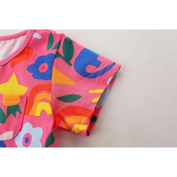 FreeLu Toddler Girls Cotton Summer Short Sleeve Dress Cartoon Print Casual Jersey Dresses