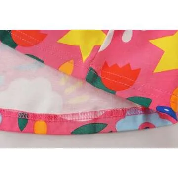 FreeLu Toddler Girls Cotton Summer Short Sleeve Dress Cartoon Print Casual Jersey Dresses