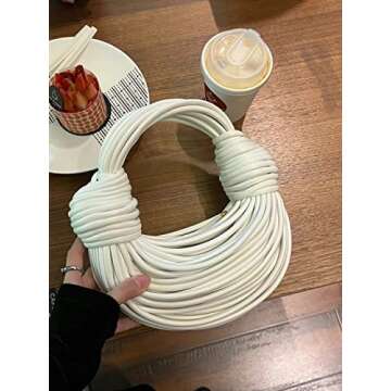 Tngan Women Woven Handbag PVC Leather Satchel Creative Noodles Style Fashion Crossbody Bag, White