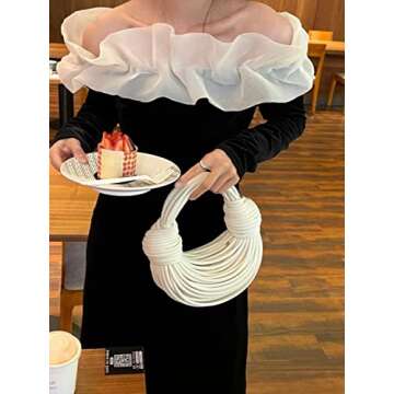 Tngan Women Woven Handbag PVC Leather Satchel Creative Noodles Style Fashion Crossbody Bag, White