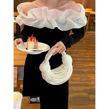 Tngan Women Woven Handbag PVC Leather Satchel Creative Noodles Style Fashion Crossbody Bag, White