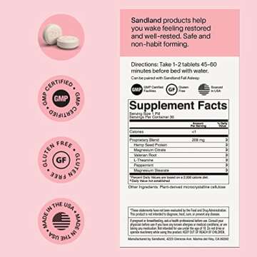 Sandland Stay Asleep, Natural Daily Sleep Supplement, 30 Pills, Magnesium, Valerian Root, L-Theanine...