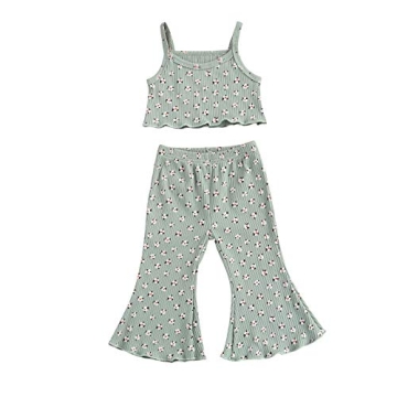 Toddler Kids Baby Girl Flare Outfits Strap Crop Tank Top Wide Leg Pants Bell Bottoms Summer Casual C...