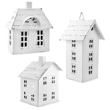 Charming White Metal Houses Set for Festive Decor
