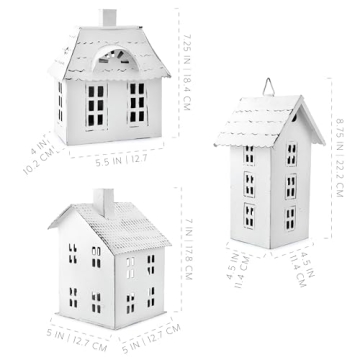 Charming White Metal Houses Set for Festive Decor