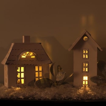 Charming White Metal Houses Set for Festive Decor