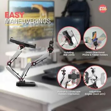 2 in 1 Mobile Phone and Tablet Stand Holder - CTA iPad & iPhone Adjustable Stand for iPhone 11/12/13/14 Pro & Pro Max - iPad Pro 11" - iPad 1/2/3/4 Gen - iPad Air 4/5 - Galaxy Tab A/A7/S7/S6