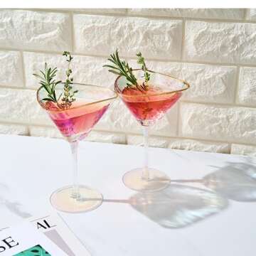 Iridescent Hammered Martini Glasses Set - Elegant Cocktail Experience