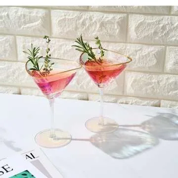 Iridescent Hammered Martini Glasses Set - Elegant Cocktail Experience
