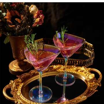 Iridescent Hammered Martini Glasses Set - Elegant Cocktail Experience