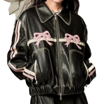 Xingfenly Bow Motorcycle Leather Jacket – Chic & Versatile Women’s Outerwear