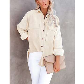 ZOLUCKY Women's Long Sleeve Corduroy Shacket - Oversized Plus Size Jacket