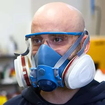 Breath Buddy Respirator Mask With Filters & Safety Glasses | Reusable Professional Breathing Protection Against Dust, Pollen & Organic Vapors | Half Mask Respirator With Pair of Cartridges & Filters