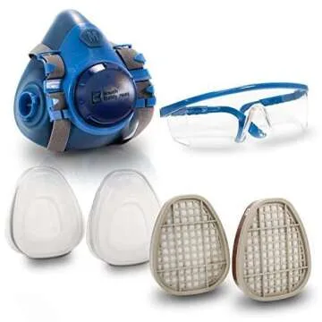 Breath Buddy Respirator Mask With Filters & Safety Glasses | Reusable Professional Breathing Protection Against Dust, Pollen & Organic Vapors | Half Mask Respirator With Pair of Cartridges & Filters