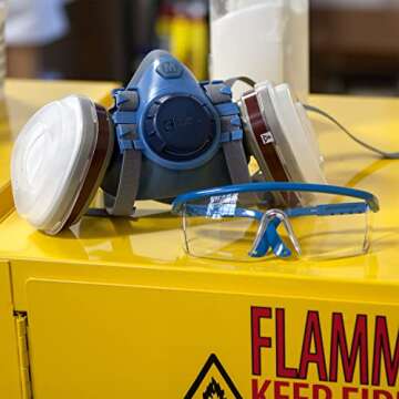 Breath Buddy Respirator Mask With Filters & Safety Glasses | Reusable Professional Breathing Protection Against Dust, Pollen & Organic Vapors | Half Mask Respirator With Pair of Cartridges & Filters