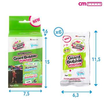 WOWmazing Big Bubble Refill Powder Mix (6 Packets) - Turns Dish Detergent into Giant Bubbles. Makes 6 GALLONS! - Made in USA